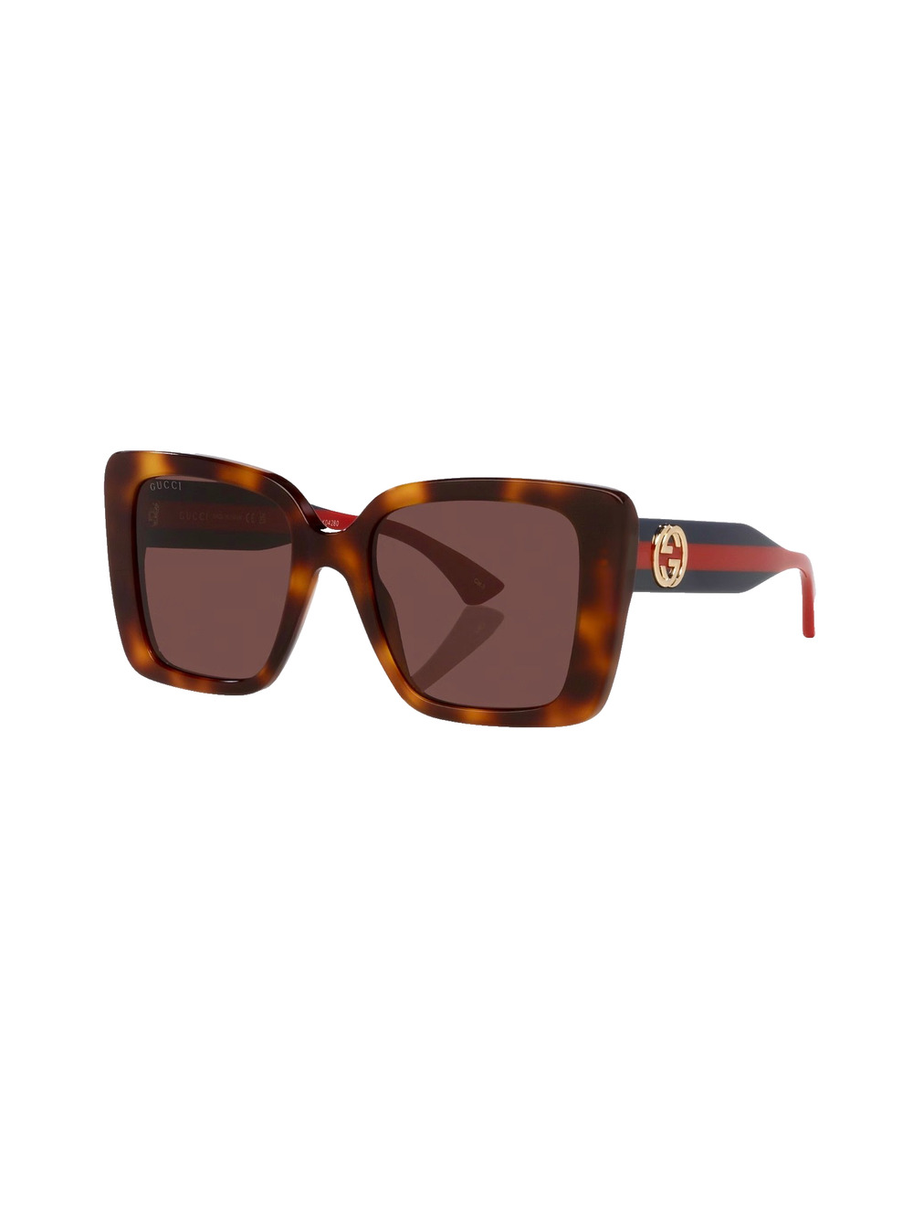 New GUCCI Sunglasses Brown Tortoise Shell Gold Metal GG Web Arms Square Womens